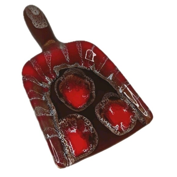 Vintage Ceramic Dust Pan Ashtray Catchall Lava Look Red Brown White MCM 10x6x2 - Picture 2 of 12